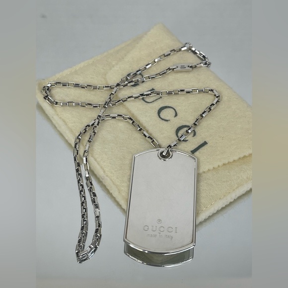 Gucci Dog Tag Necklace 925 Silver With Dust Bag - Picture 1 of 8